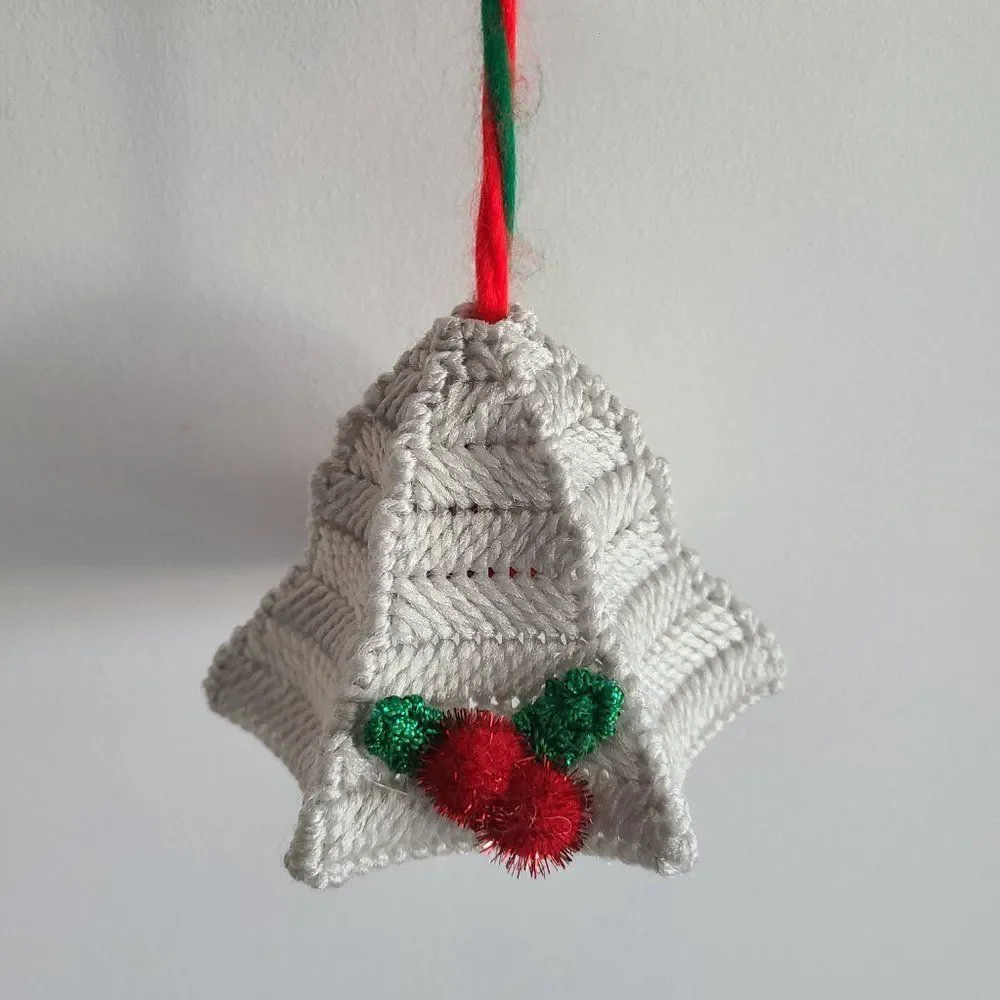 Vintage Plastic Canvas Silver Bells Holiday Hang-Up Mobile Ornament Decoration